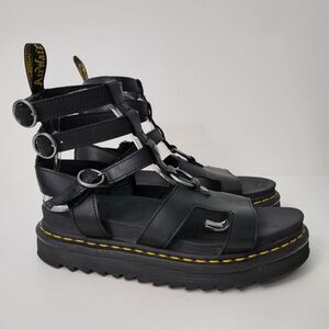 DR MARTENS Adaira Gladiator Sandals Womens 9 Platform Black Leather Buckle